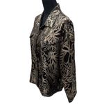 Chico's Women's Jacket Size 2 Large Floral Silk Rayon Brown Long Sleeve Classic Photo 3