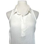 Monrow Gauze Cotton Henley Halter Collared Button Sleeveless Dress White Small Photo 4