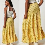 Free People  yellow Nova Tiered Floral Maxi Skirt Linen blend gypsy boho Small Photo 1