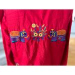 Chico's Vintage  Red Silk Rajasthani India Embroidered Mirror Elephant Jacket Photo 7