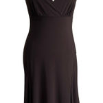 Dress Barn Y2K Chocolate Brown Slinky Midi Dress 10 Stretch V Neck Elegant Photo 0