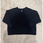 Free People  Chunky Knit Sweater Womens Large V Neck HEAVY Pullover Black Dolman Photo 2