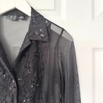 INC Petites Vintage Black Mesh Lace Sequin Trim Collared Buttondown Blouse Small Size undefined Photo 4