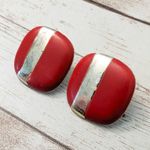 Vintage Earrings For Pierced Ears Red Rounded Square Shape Photo 3