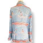 Vintage 70s JCPenney Fashions Top Western Print Blue Sheer Button Down Shirt Size M Photo 4