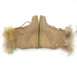 Cecelia New York Holly Wedge Bootie Chestnut Suede Fox Fur Lace Up Boot Size 9 Tan Photo 10