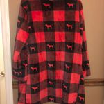 Victoria's Secret Victoria’s Secret Pink Plaid Dog Print Plush Fuzzy Robe Red Black XS/S Photo 2