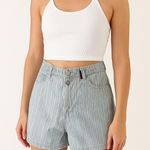 American Vintage vintage 90s 1990s retro aesthetic Blue white striped high-waisted denim shorts Photo 0
