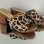 Michael Kors Brown Creme Giraffe Printed Calf Hair Wooden Platform Heel Sandals Photo 1