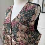 Vintage 90s Cleo Santa Christmas Teddy Bear Dog Cat Tapestry Vest L Green Size L Photo 4