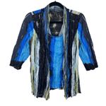 Alberto Makali Blue Black Colorful Beaded 3/4 Sleeve Lightweight Blouse Size M Photo 1