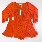 Meshki  Orange Skyla Playsuit Romper NWT Off Shoulder V-Neck‎ Tasseled Size M Photo 5