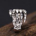 925 Silver Plated Adjustable Skull Hand Ring for Men Women,Punk Hip Hop Ring Photo 2