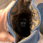 Fly London Yama Navy Blue Suede Leather Platform Wedge Booties Lace Up Back Photo 7