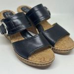 BOC Black Leather Cork Wedge Sandals Buckle Heels C19003 Women Size 10 Photo 0