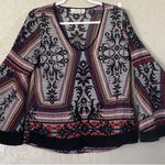 Bisou Bisou  Michele Bohbot Women’s Blouse Flared Sleeves Sz S Retro Pattern Top Photo 0