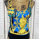Intempo Ruched Strap Bustier Bodysuit Satin Blue Gold Yellow 8‎ Photo 0