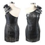 AQUA  Cocktail Dress One Shoulder Metallic Silver Pewter Sequins Bow Accent 2 Photo 6