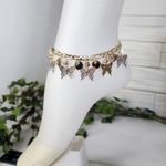 Gold Figaro Chain Anklet Bracelet with Tricolor Gold Butterfly Charms Photo 2