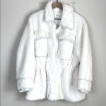 Anthropologie Maeve by  Size Large Cinched Faux Fur Winter Coat in Ivory Overcoat Photo 1