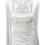 Lulus  Admirably Divine White Mesh Pearl Beaded Long Sleeve Mini Bodycon Dress S Photo 0