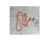 Vintage 1980s Pastel Peach Beaded Necklace and Triangle Earrings Set Retro 30" Photo 1
