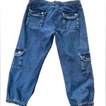 Venus Womens Size 10 Medium Wash Floral Embroidered Cargo Denim Jean Joggers Photo 1