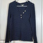 Lucky Brand  Navy & White Striped Henley L/S Pullover Shirt Size Large #4688 Photo 1
