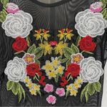 Viola Medium Mesh Embroidered Floral Long Sleeve Retro Bodysuit Boho Black Photo 2