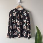 Karl Lagerfeld  Floral Black Blouse Long Bell Sleeves Tie Bow Button Keyhole NWT Photo 1