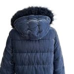Loft Coat Blue Faux Fur Detachable Hood Crushed Velvet Puffer Quilted Coat Small Photo 5