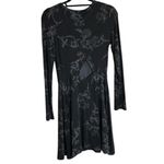 Obey  Black Fit and Flare Long Sleeve Dress with Burnout Floral Design Photo 1