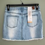 Gogo Jeans  juniors size 9 denim mini skirt super soft red blue stripe down side Photo 2