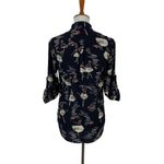 Cals  Blouse XS Navy Floral 34 Sleeve Button Down Lightweight Boho Chic Photo 3