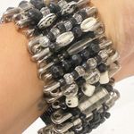 Vintage Black Safety Pink Beaded Stretch Bracelet Goth Photo 0