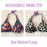 Reversible Triangle Cup Halter Bikini Top Purple Floral Animal Print Size M/L Size M Photo 1