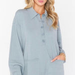 Show Me Your Mumu Sage Green Gray Gianni Knit Romper Patch Pockets Size Large Photo 0