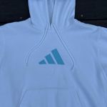 Adidas Vintage Y2K White  Originals Hoodie Sweatshirt w/ Light Blue Logo Photo 2