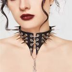 Black and Silver Spiked Choker Necklace Photo 2