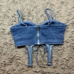 Story on blue denim lace up bustier top sz L Size L Photo 1