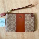 Coach Brass/Tan/Rust Small Wristlet In Colorblock Signature Canvas #32445 Photo 2