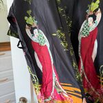 Shanghai SoHo Black and Red Women's Silk Like Pajama Robe Missing Waist Tie OS Size undefined Photo 1