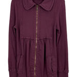 XCVI  Sweatshirt Jacket Womens Medium Wine‎ Full Zip Up Pleated Cotton Pockets M Photo 0