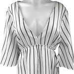 FAVLUX White Black Striped Half Bell Sleeve Deep V Neck Romper Shorts Size M Photo 2