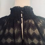 Black Sheer Long Sleeve Blouse with High Neck Size M Photo 3