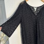 Soma  Black Sheer Coverup Lace Dress V Neck Tassel Tie Vacation Tunic Large Photo 2