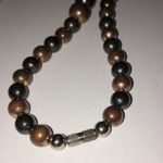 Vintage Beaded Bronze & Dark Gray Heavy Necklace Brown Photo 3
