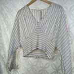 Avec Les Filles Stripe V-Neck Smocked Cropped Top Size L NWT $79 Photo 2