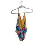 Marine layer  Plunge One Piece Swimsuit in Yellow Hibiscus Floral Size Small NWOT Photo 4