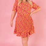 Ivy City Co Orange Pink Green Floral Print Pleated Dress Photo 8
